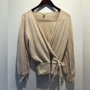 Beige Wrap Front Tie Sweater